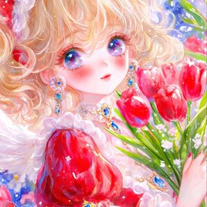 クロスステッチキット 花屋さんの美少女(11CT、図案印刷あり)