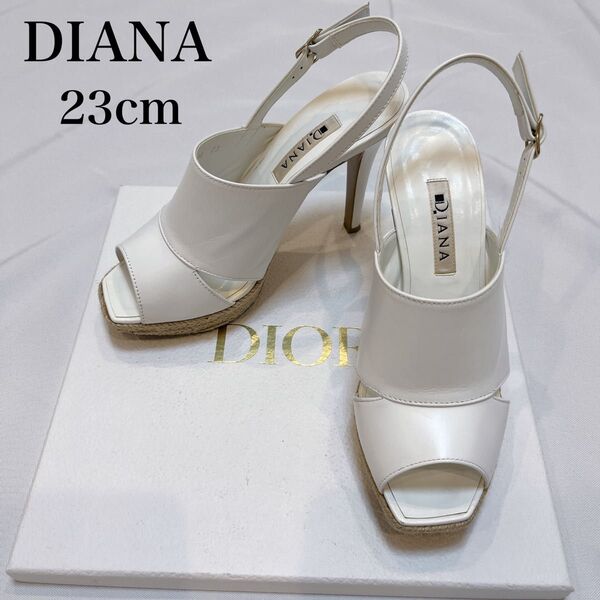 【美品】DIANA スリングバック オープントゥ ヒール 23cm ホワイト