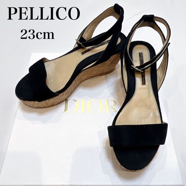 【美品】PELLEICO ペリーコ アンクルストラップ ウェッジソール サンダル 23cm ブラック