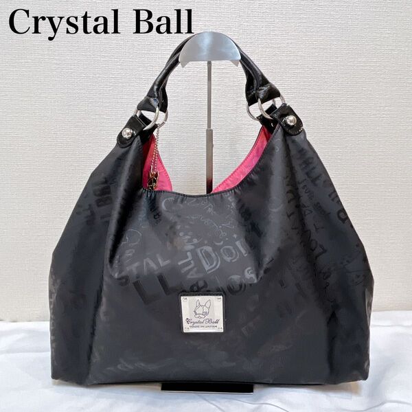 【Crystal Ball】トートバッグ ショルダー ブラック×ピンク ロゴ柄 ヒッピー ビックサイズ 大容量 旅行 未使用品