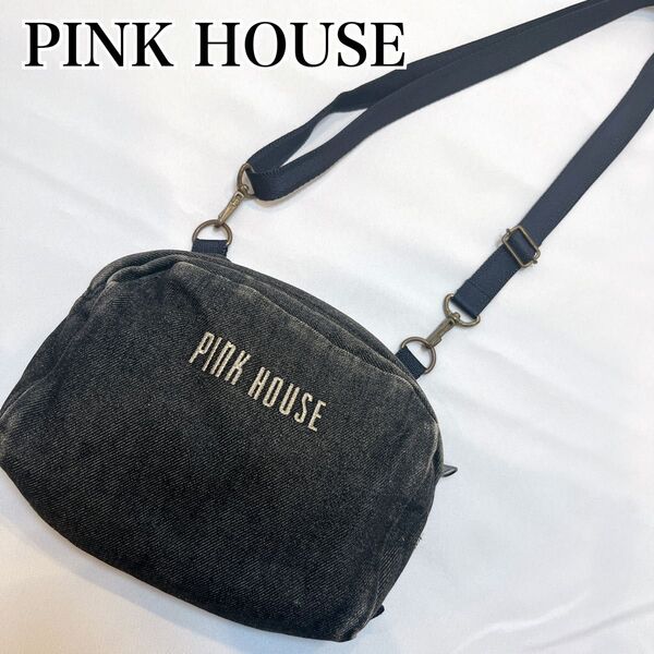 PINK HOUSE 2way デニム ショルダーバッグ ポーチ ロゴ刺繍入り