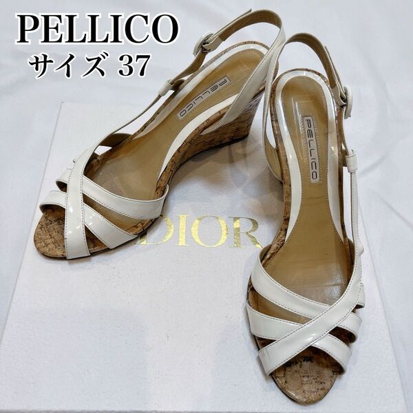 PELLICO ストラップ付き ウェッジサンダル 24cm ホワイト