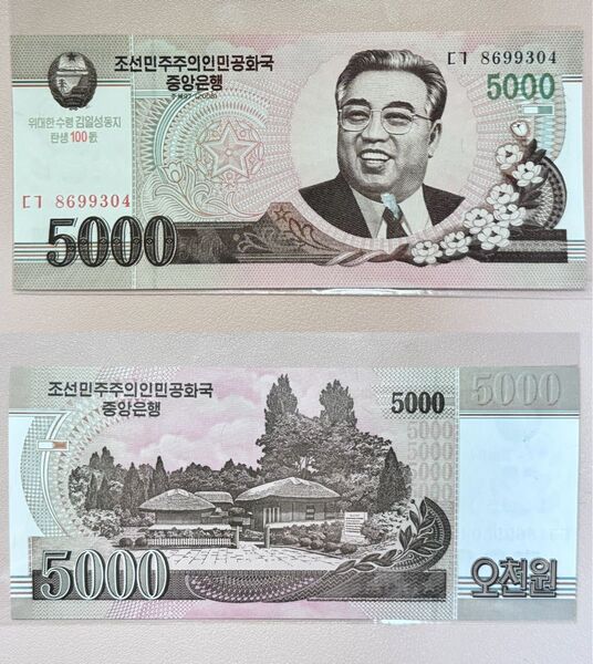 北朝鮮の5000ウォン旧貨幣です。 金日成