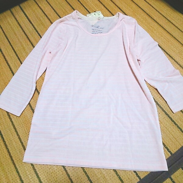 新品タグ付き カットソー Мサイズ ピンクBORDER ロンT Tシャツ