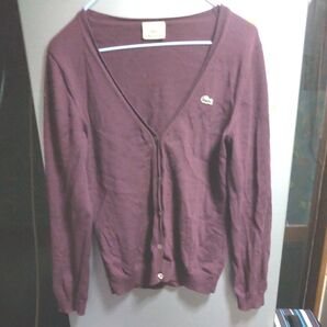 LACOSTE カーディガン レディース パープルレア色ジャンク品ヴィンテージ現状販売