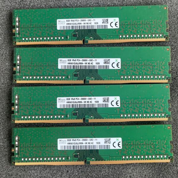 デスクトップ用メモリ4枚 (32GB) 8GBメモリ 1Rx8 DDR4 2666V