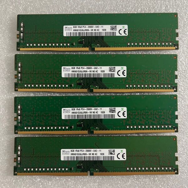 デスクトップ用メモリ4枚 (32GB) 8GBメモリ 1Rx8 DDR4 2666V