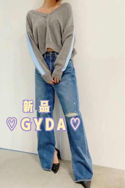 【新品 タグ付き】GYDA ジェイダ ★ スリーブライン Vネックショートニットトップス