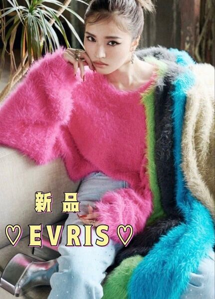 【新品 タグ付き】EVRIS エヴリス ★ シャギークロップドニットトップス