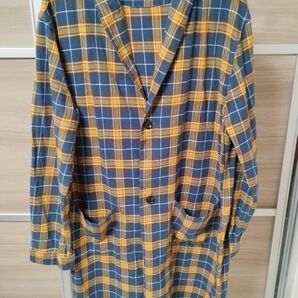 チェック柄ロング薄コート イエロー×グリーン