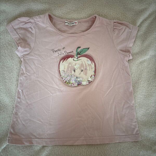 キッズ 半袖 Tシャツ エニィファム りんご シャラシャラビーズ スパンコール サイズ110