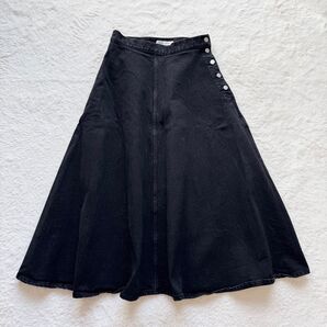 AEWEN MATOPH イウエンマトフ デニムフレアスカート ミモレ丈 黒 M ブラック コットン