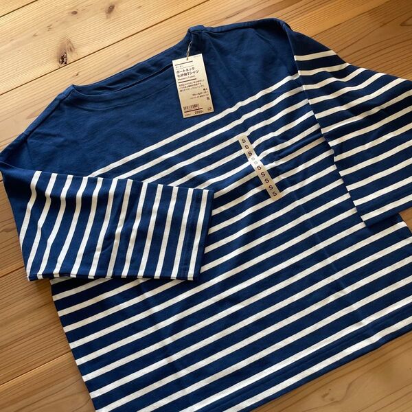 新品 無印良品 ボートネック 七分丈Tシャツ レディースS トップス 程よい厚み 綿100