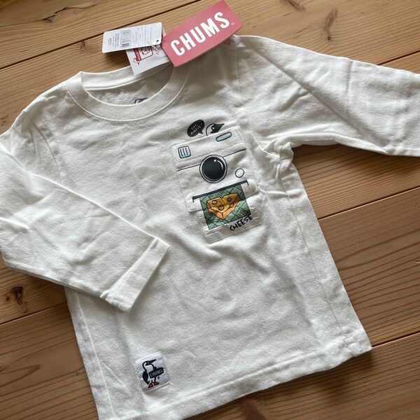 新品 CHUMS キッズ長袖Tシャツ カメラとチーズプリント 90-100㎝