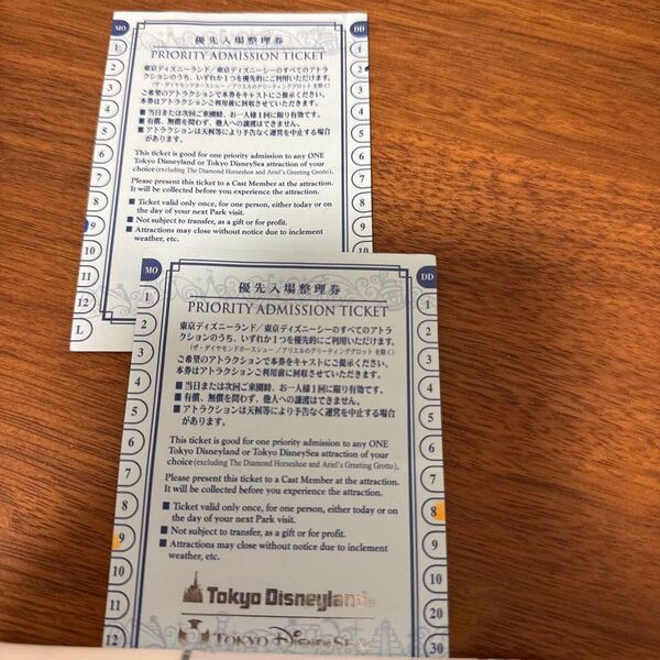 ディズニー 優先入場整理券 ディズニーの優先入場整理券です ディズニーシー ディズニーリゾート