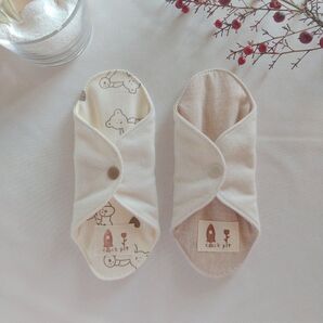 【布ナプキン】無添加コットンフランネル ハートのくま柄とピンクベージュ無地 18cm 6層仕立て 2枚セット