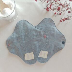 【布ナプキン】無添加コットンフランネルとコットンリネン くすみブルー無地 18cm 6層仕立て 2枚セット