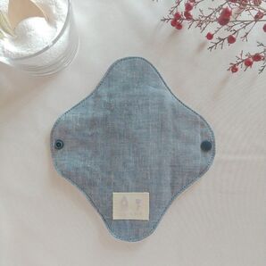 【布ナプキン】無添加コットンフランネルとコットンリネン くすみブルー無地 18cm 6層仕立て 1枚