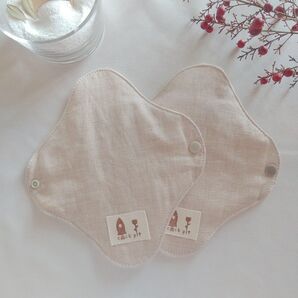 【布ナプキン】無添加コットンフランネルとコットンリネン ピンクベージュ無地 18cm 6層仕立て 2枚セット