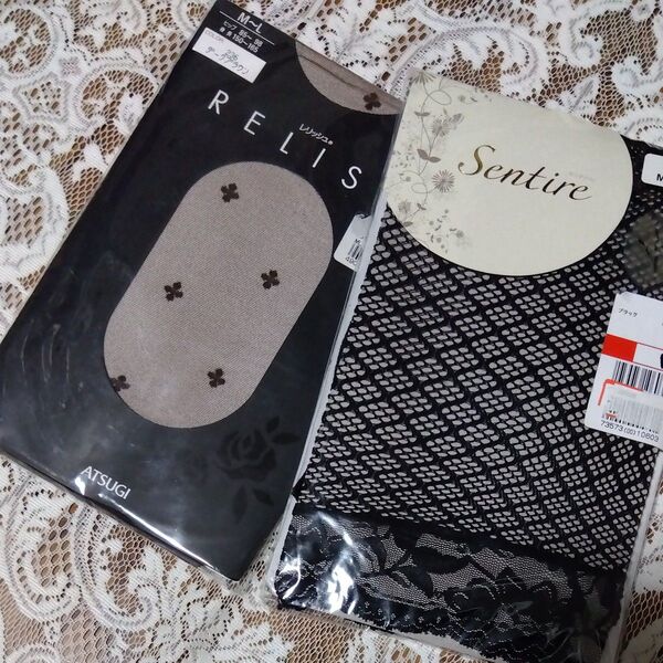 アツギ RELISH ダ ークブラウン M〜LとSentre 黒タイツ 2点セット