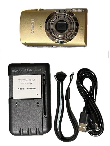 【新品液晶】美品Canon デジタルカメラ IXY10S(ゴールド)完動品ハイパワーバッテリー 充電器 ストラップ