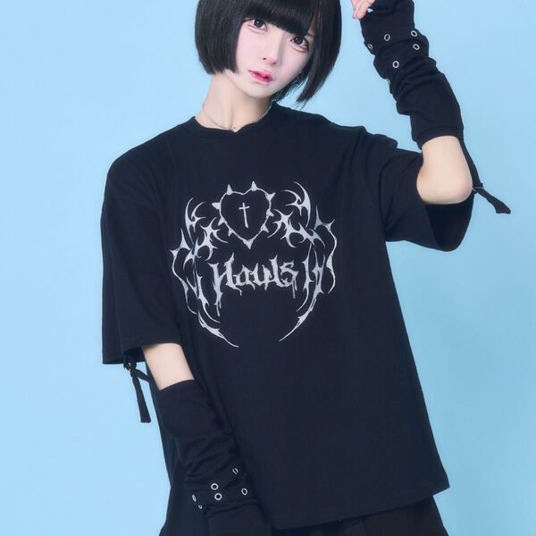 Hauls ハウルズ はうるず 新!アームウォーマーベルト だぼTEE 黒 半袖 Tシャツ カットソー アームカバー
