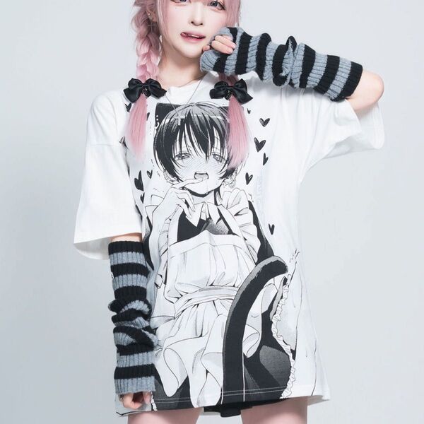 Hauls えちにゃんこメイドBIGTしゃつ はうるず 半袖 Tシャツ 地雷系 サブカル系