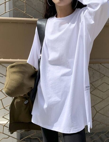 レディース 長袖 ロンT ロングtシャツ 無地 白 カットソー