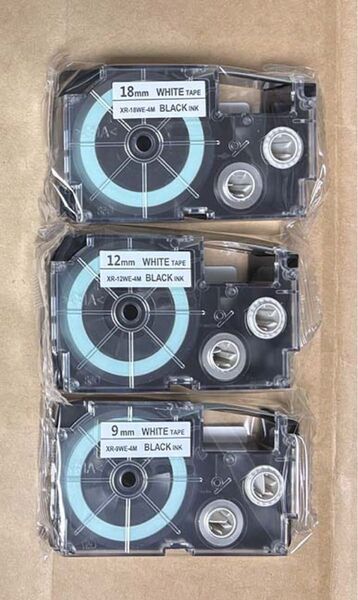 カシオ ラベルライター ネームランド 純正 9mm 12mm 18mm 3本セット XR-MIXWE-4M 白テープ 黒文字