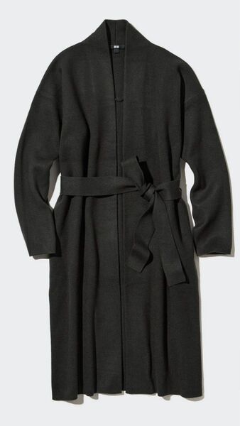 UNIQLO ダークグレー スフレヤーン ベルテッド ニット コート S