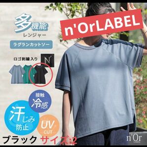 新品 n'OrLABEL オシャレウォーカー ラグランカットソー 半袖Tシャツ 撥水 トップス 黒 ブラック 冷感 UVカット