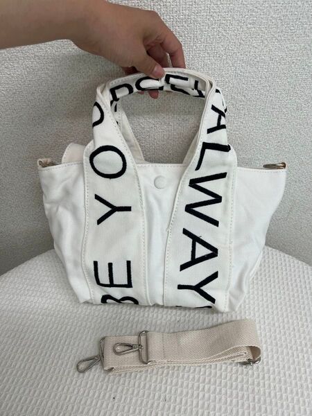 ザラ ZARA キャンバストートバッグ ホワイト ショルダーバッグ 2way