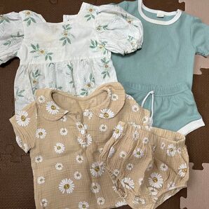 ベビー服セット 花柄・リブ編み 80cm
