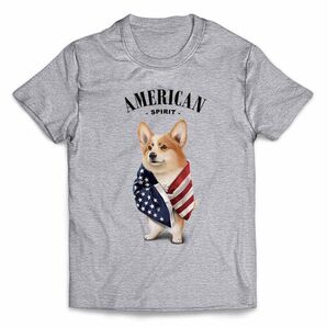 ウェルシュ・コーギー 犬 いぬ 国旗 アメリカ 星条旗 スピリッツ 半袖 Tシャツ メンズ レディース キッズ プリント