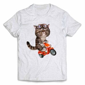猫 ねこ バイク 笑顔 半袖 Tシャツ メンズ レディース キッズ プリント