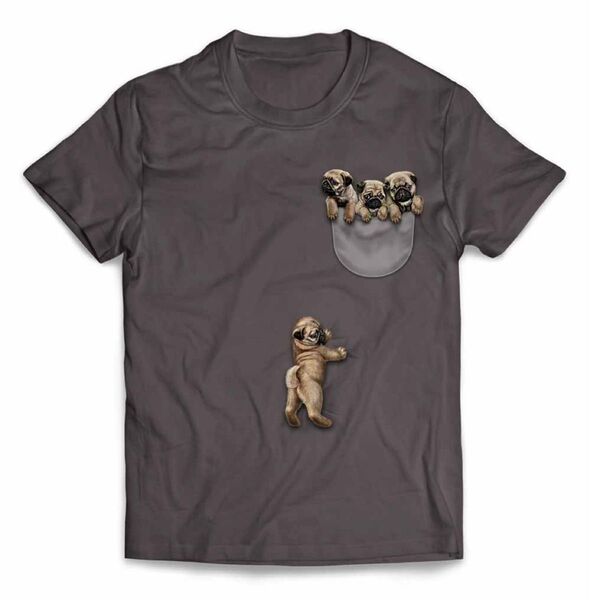 ポケットから飛び出す パグ 犬 いぬ 半袖 Tシャツ メンズ レディース キッズ プリント