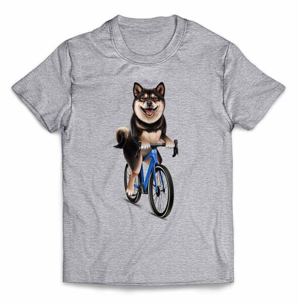 黒柴 柴犬 しばいぬ 自転車 笑顔 Tシャツ 半袖 メンズ レディース キッズ プリント