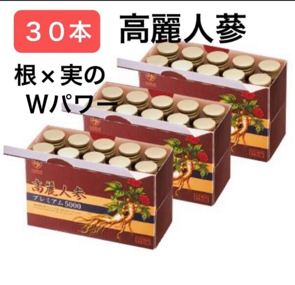 30本 高麗人蔘プレミアム5000 6年根 根×実 話題のジンセンベリー配合 ジンセンベリー 疲労回復