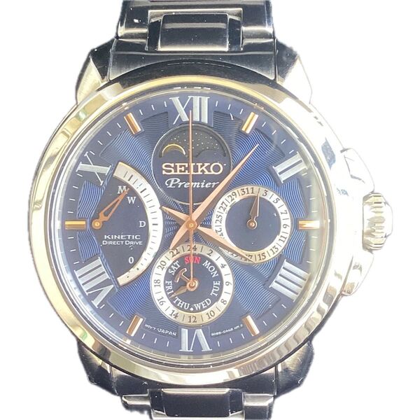 SEIKO セイコープルミエ キネティックムーンフェイズGMTブルーダイヤルSRX017 ダイレクトドライブ