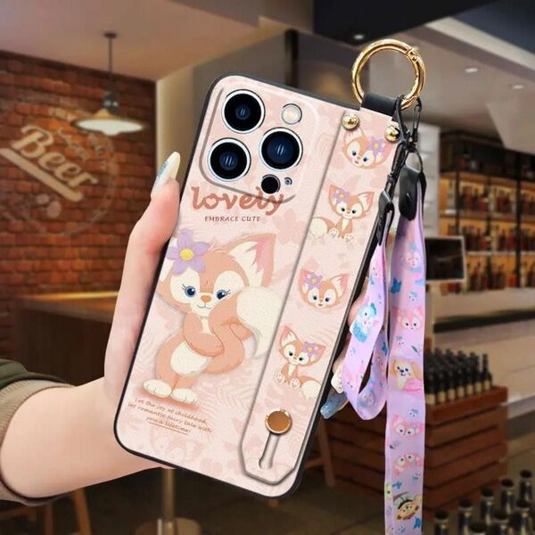即日発送iPhone14pro用 リーナベル 落下防止ベルト付き カバー ケース スマホケース シェリーメイ ダッフィーフレンズ