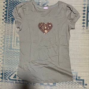 ノエビア メル ハート スパンコールTシャツ カーキ