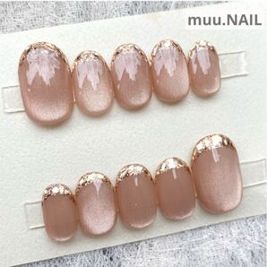 ネイルチップ ちゅるん マグネット ガラスフレンチ お呼ばれ ピンクゴールド
