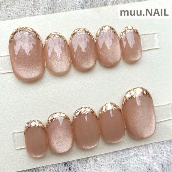 再販 ネイルチップ ちゅるん マグネット ガラスフレンチ お呼ばれ ピンクゴールド