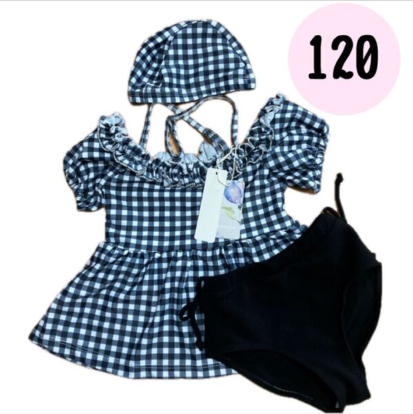 【新品】女の子 水着 セパレート 120 幼稚園 保育園 海 プール スイムウエア キッズ チェック柄