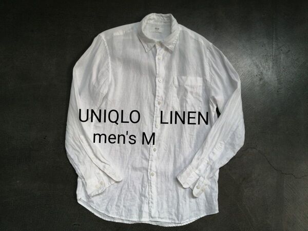 UNIQLO ユニクロ プレミアムリネンシャツ メンズM 長袖シャツ 麻100% 白