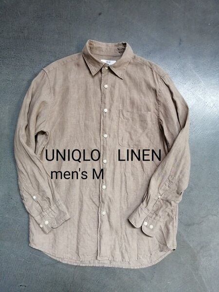 UNIQLO ユニクロ プレミアムリネンシャツ メンズM 長袖シャツ 茶系 麻100%