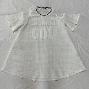 one spo ワンスポ 肩出し メッシュ生地ワンピース ホワイト ナンバーロゴ メッシュTシャツ