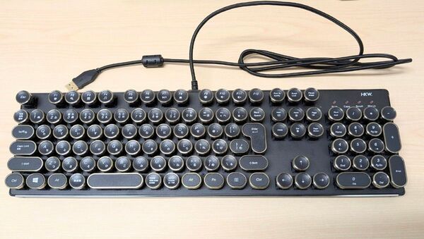 HKW タイプライター風メカニカルキーボード 青軸 JIS配列 109キー USB有線 日本語キーボード (アンティーク)