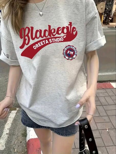 レディースY2K韓国スタイル ルーズフィット 半袖Tシャツ L
