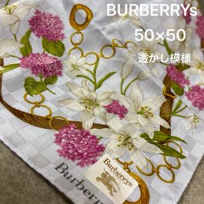 BURBERRYs BURBERRY バーバリースカーフ 大判ハンカチ 新品未使用 花柄 透かし模様 綿100
